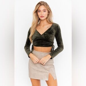 BOUTIQUE Velvet Wrap Long Sleeve V Neck Top